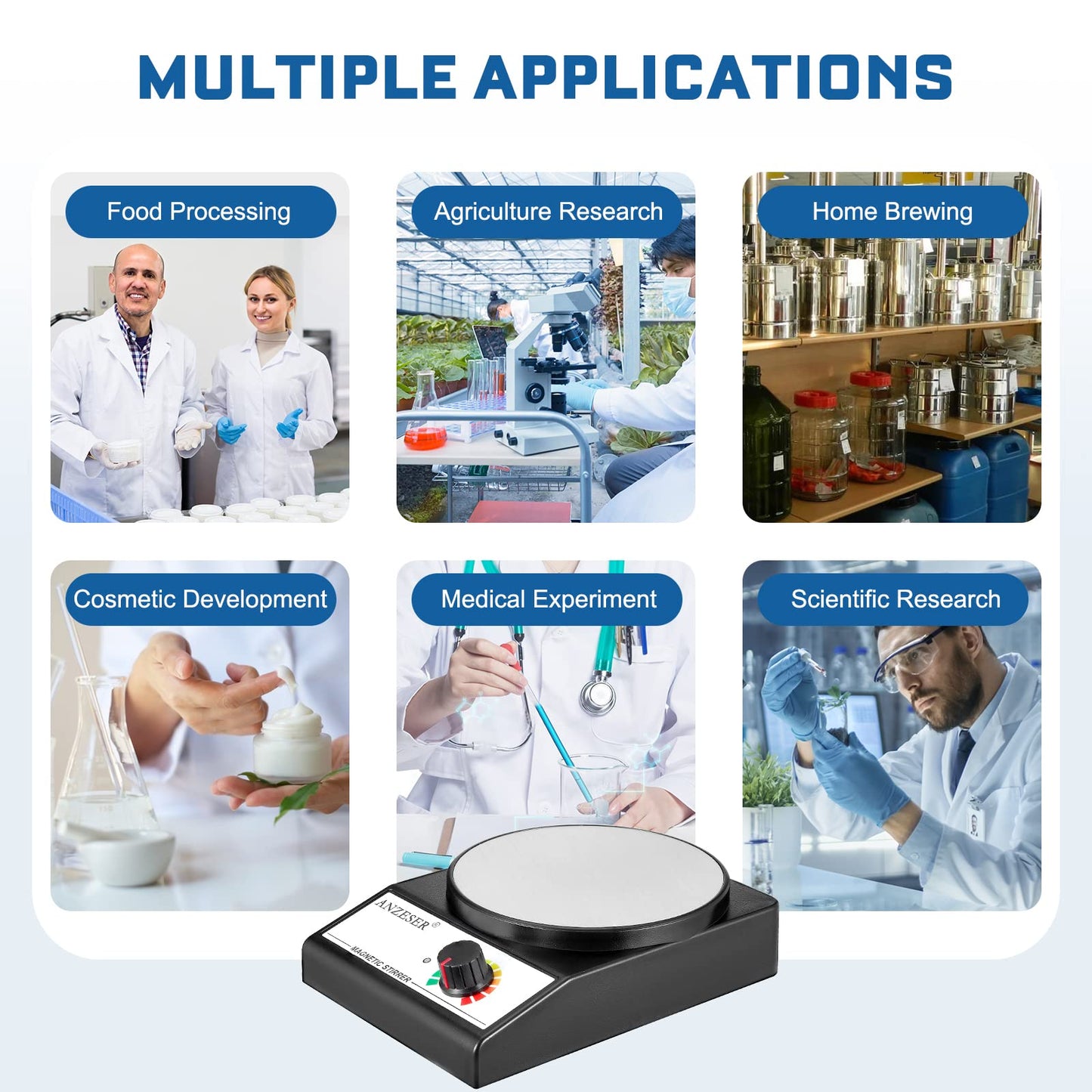 ANZESER Magnetic Stirrer with stirring bars, speed range 0-3500 rpm, stirring capacity 3000mL.