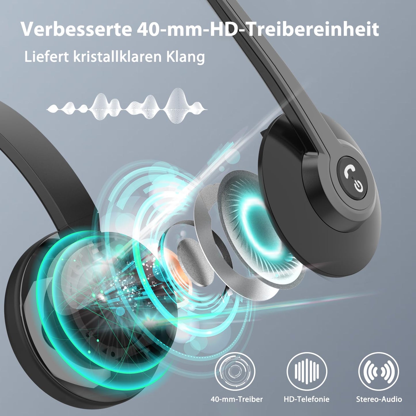 Earbay Wireless Headset with microphone, Bluetooth headset with USB adapter & charging dock, headphones for home office, wireless PC headphone with microphone for phone/Teams/Zoom/office/Skype/computer.