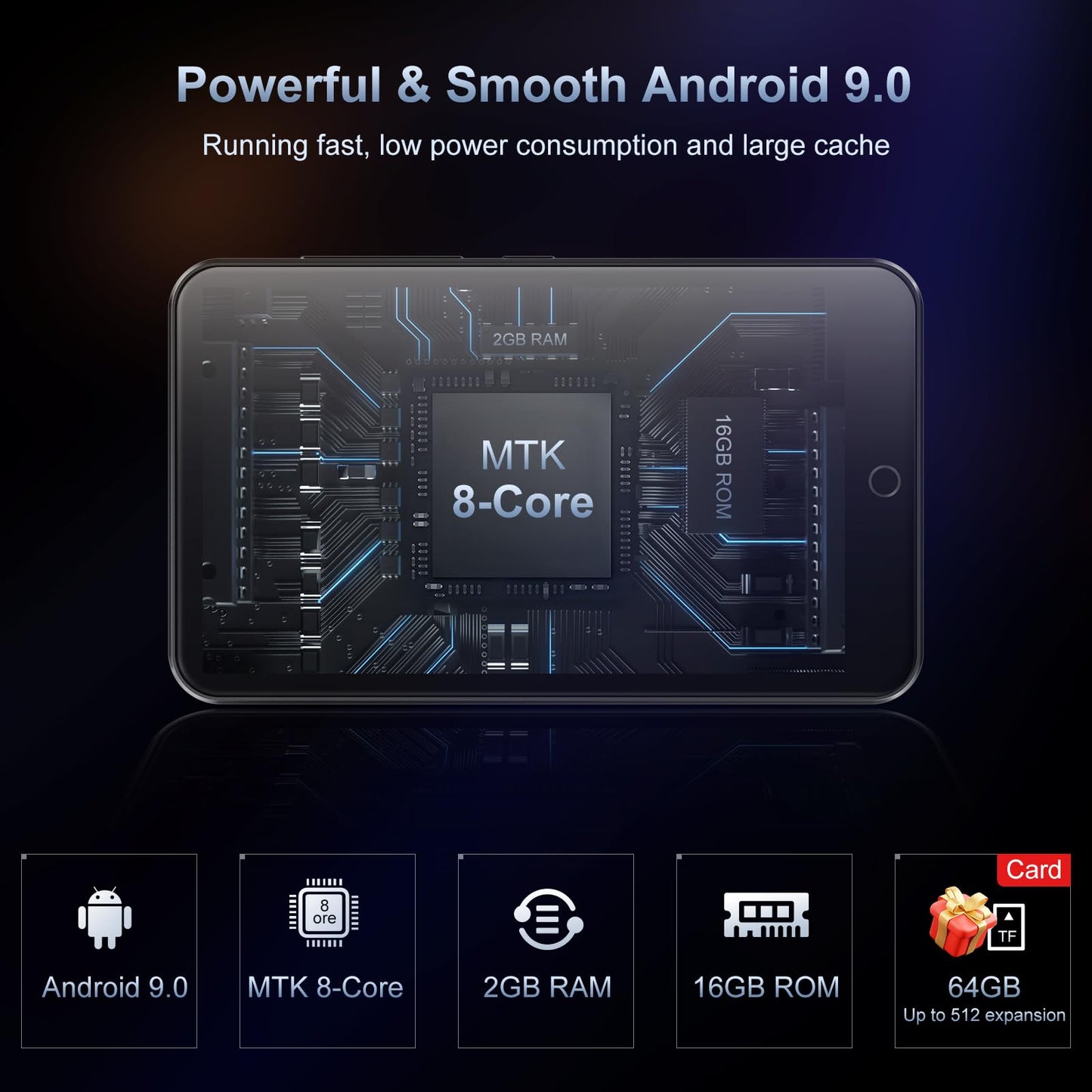 80GB WiFi MP3 player with Bluetooth, 4-inch touchscreen Android 9.0 MTK 8-core Spotify MP4 player, portable music player with speaker, with Play Store app, support for install/uninstall.