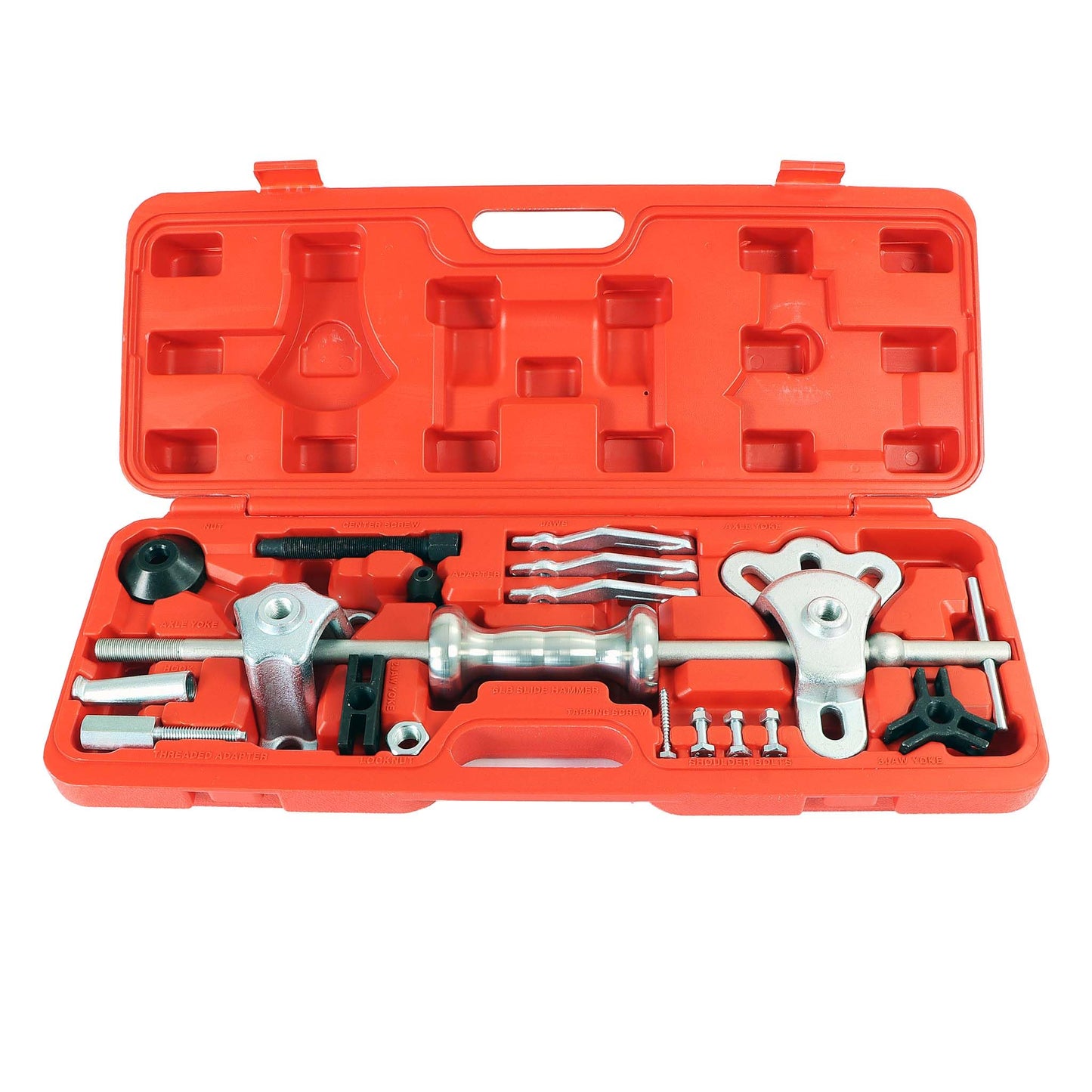 Wiltec puller set for wheel bearings and wheel hubs, for 4 and 5-hole with wheel hub, with slide hammer, as internal puller or external puller.