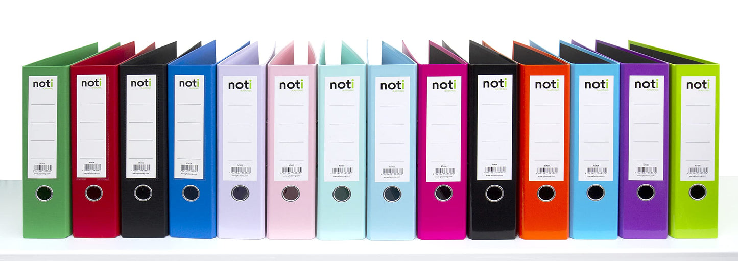 4-pack premium color folders in pastel colors - high gloss laminated in green, blue, purple, pink - 80mm wide for A4 with patented extra strong 85mm mechanism