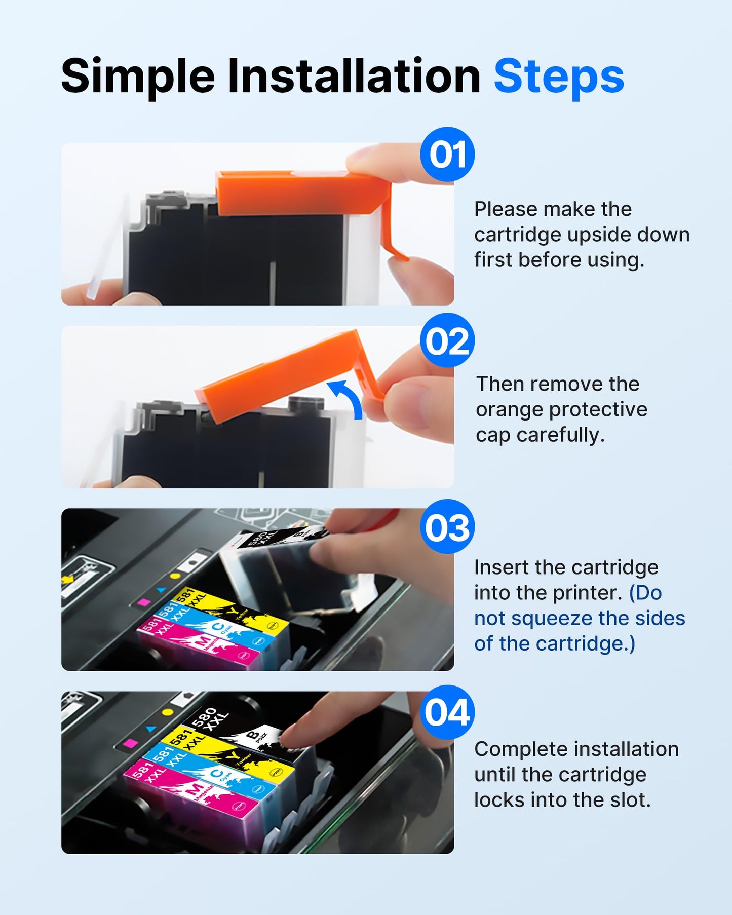 PGI-580 CLI-581 XXL compatible printer cartridges for Canon 580 581 cartridges multipack for Canon Pixma TS705 TR8550 TS6150 TR7550 TS6250 TR8500 TS8251 TS6350 (PGBK/C/M/Y/BK, 15-pack)
