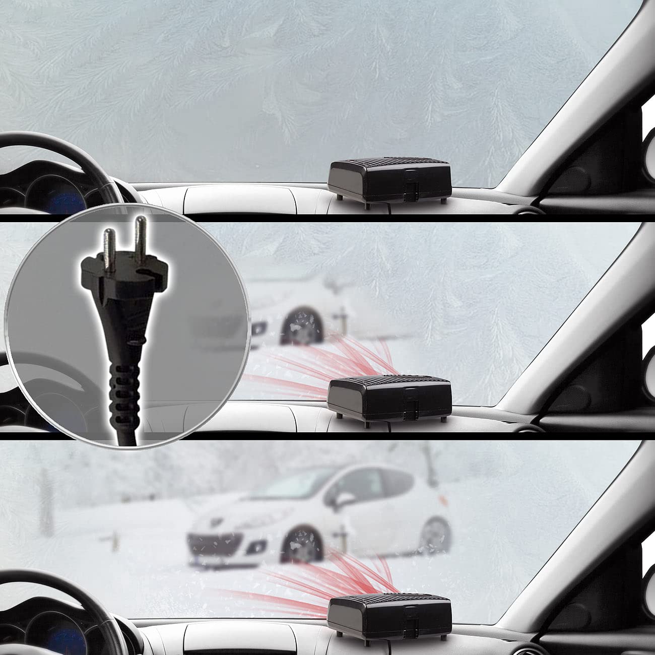 AGT Car Fan Heater: Electric ceramic auxiliary heater, 2 heat levels, 1,850 watts, 230V (defrost car windows electrically, electric window defroster, desk outlet).
