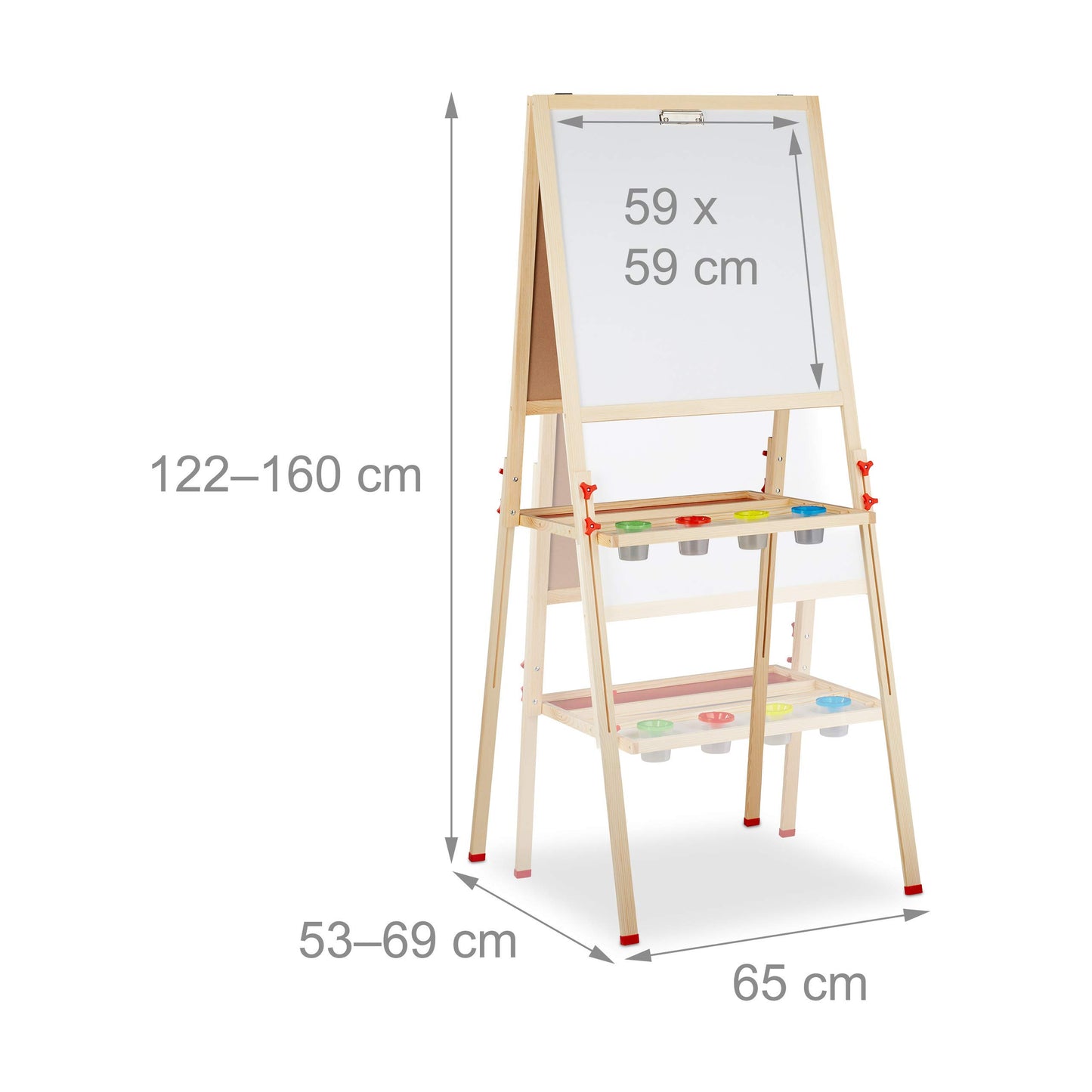 Relaxdays Kids Drawing Board, adjustable height & magnetic, Wood, Whiteboard & Chalkboard, 122-160 x 65 x 69 cm, Natural, Wood
