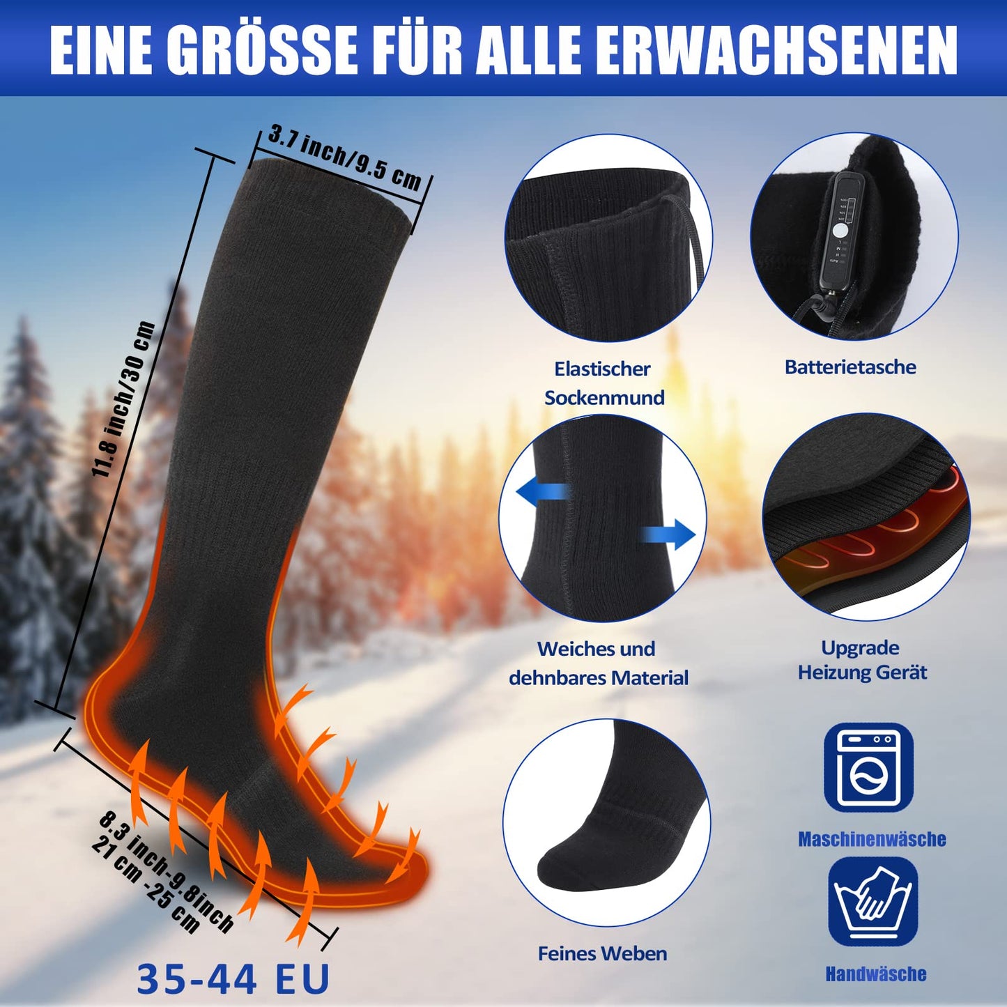 Heated socks, 5V/5000mAh Heated Socks Men Women Foot Warmer Heated Socks with 4 Adjustable Temperature, Electric Foot Warmer Warm Socks for Winter Outdoor Camping Fishing Hiking (L)