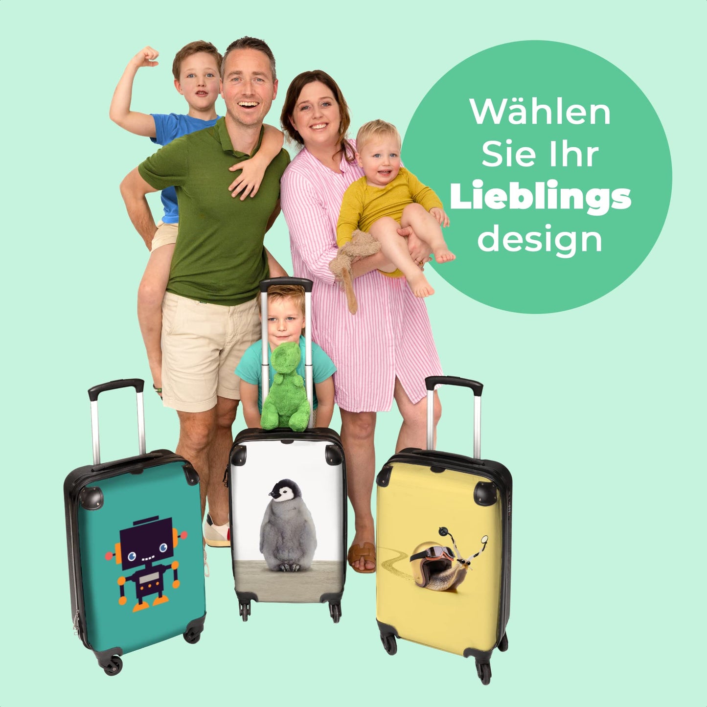 NoBoringSuitcases.com® Kids Suitcase Party Favor Birthday Gift Small Rolling Carry-on - Penguin - Gray - Animals - Kids Luggage Trolley, 55x40x20