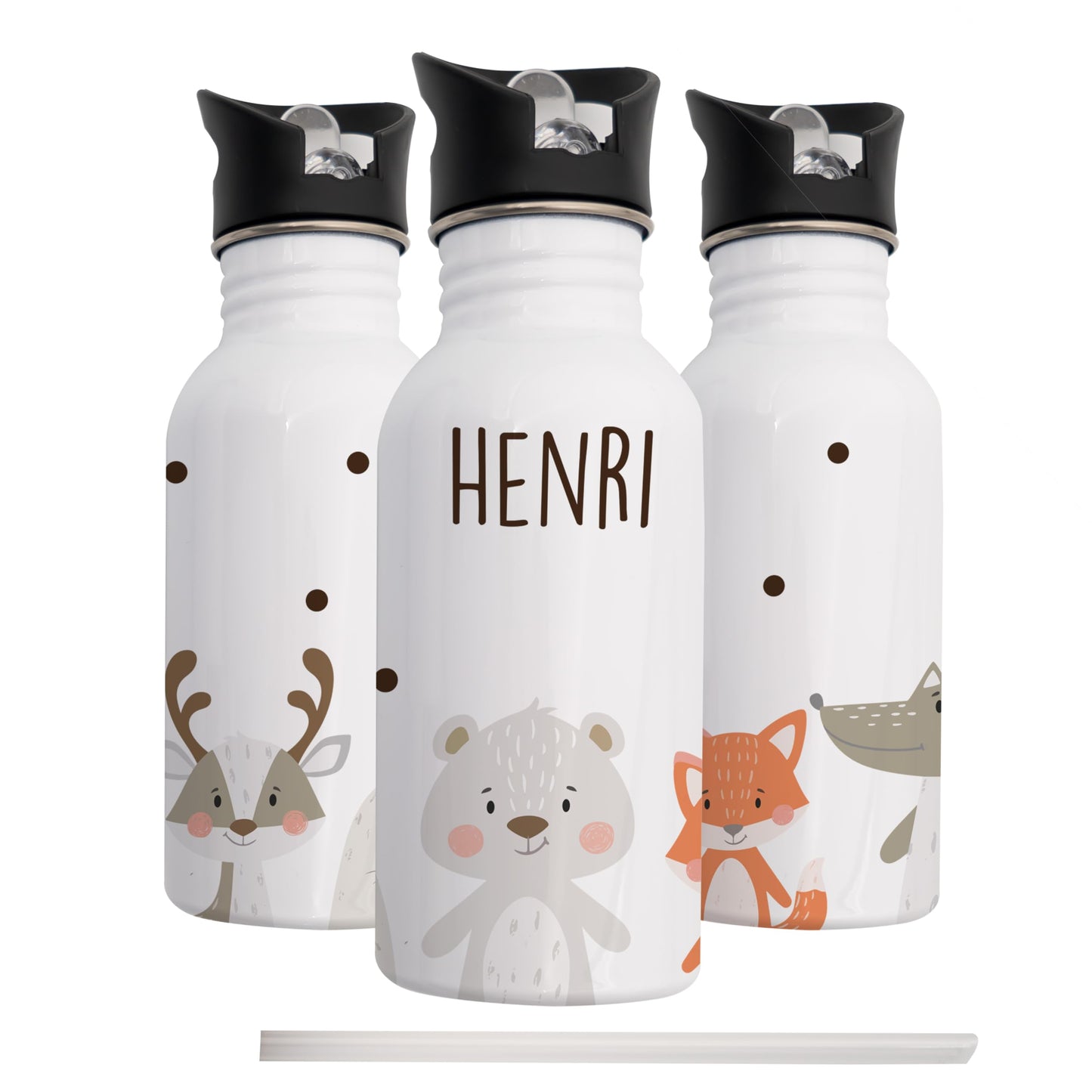 Kidsmood - Personalized stainless steel water bottle for kids, 500ml, leak-proof with straw, dishwasher safe | Great for school & kindergarten or as a back-to-school gift for girls and boys.
