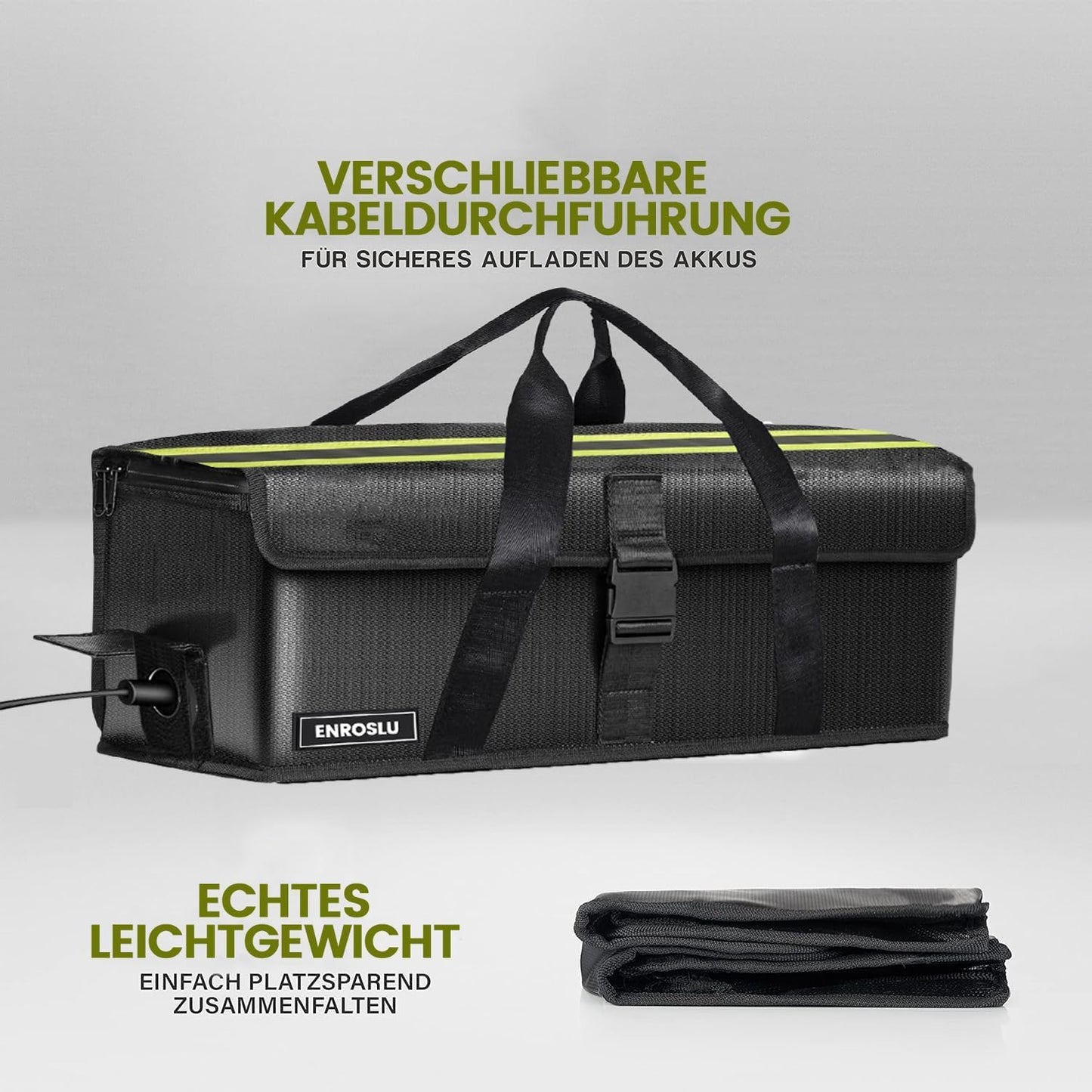 ENROSLU Ebike battery bag, 8 layers of fire protection, fire-resistant up to 2300°C, waterproof, explosion-proof, Lipo-safe bag for storage, transportation - Size M.