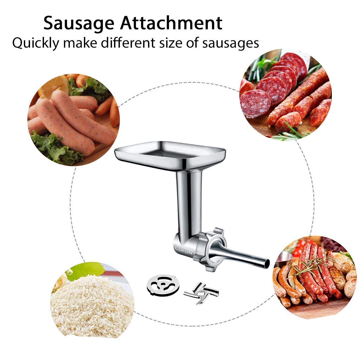 COFUN Meat Grinder Attachment for Kitchenaid, Meat Grinder with 4 Grinding Plates, 3 Sausage Stuffers for Kitchenaid, Meat Grinder Attachment for Kitchenaid Metal Grinder