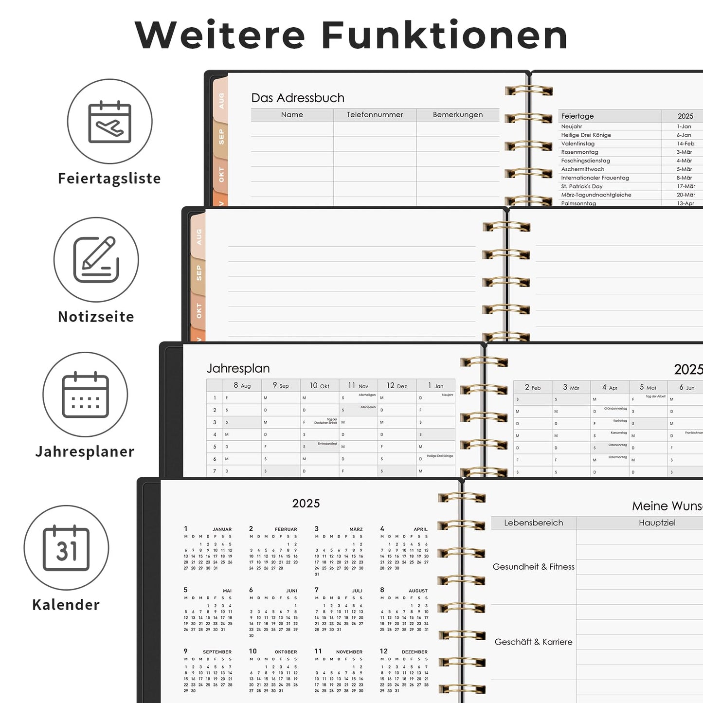 RETACY Calendar 2025 2026 - Weekly Planner Notebook A5, School Planner 25/26, Appointment Planner for School, August 2025-July 2026 planner, Study & Everyday Life (Black)
