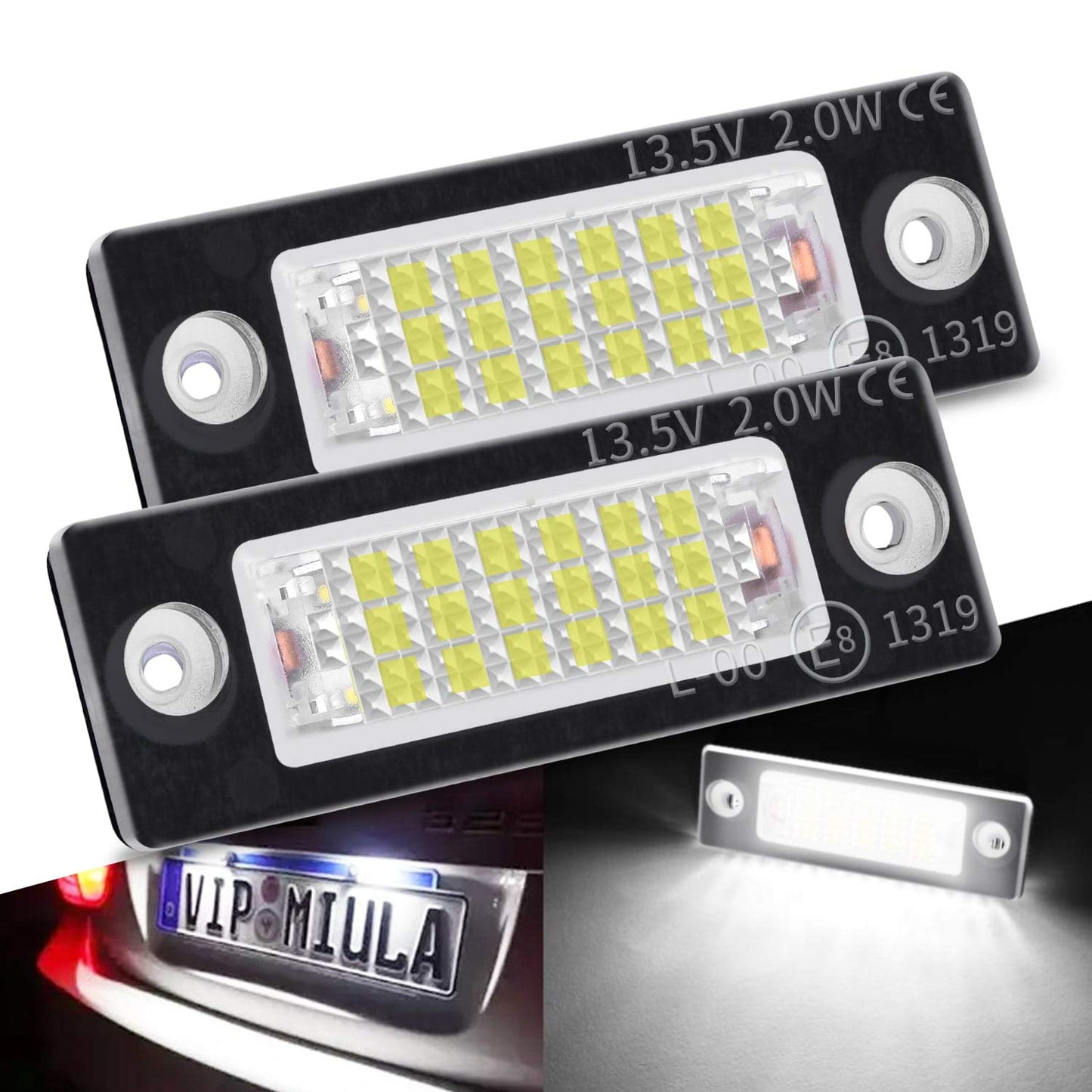 LED license plate light with E-mark for Golf Passat Variant Jetta Touran T5 Caddy Superb Octavia, Premium LED license plate light Canbus 18 SMD lamp (2 pieces)