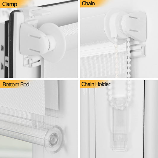 BelleMax Double Roller Blind Clamp Fix without drilling & with drilling, White 80x210cm (WxH), Duo Roller Blind, Sun protection light-permeable opaque, Clamp Roller Blind Window Blind, Roller Blinds for Window and Door