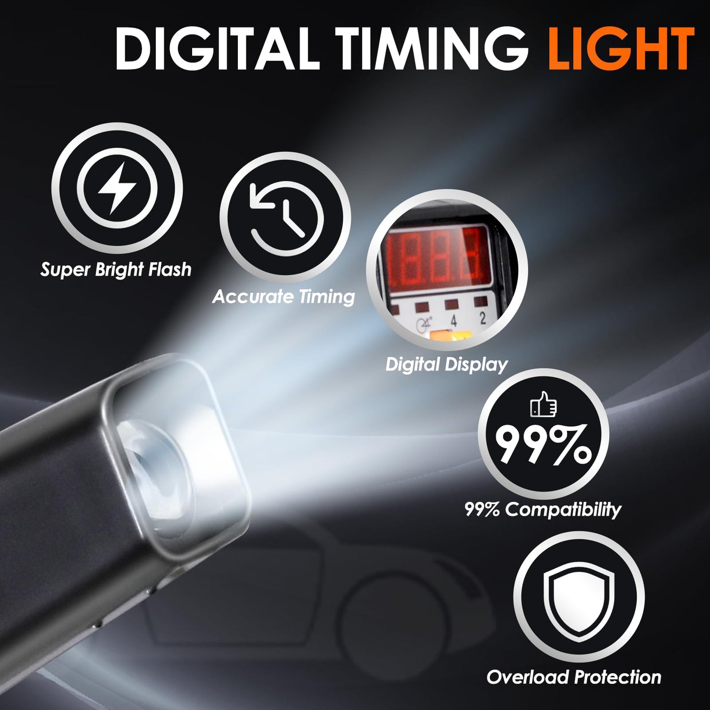 CCLIFE Ignition Timing Light Stroboscope Lamp Digital Display Ignition Gun Spark Gun Ignition Timing Light 10-16V, 10W