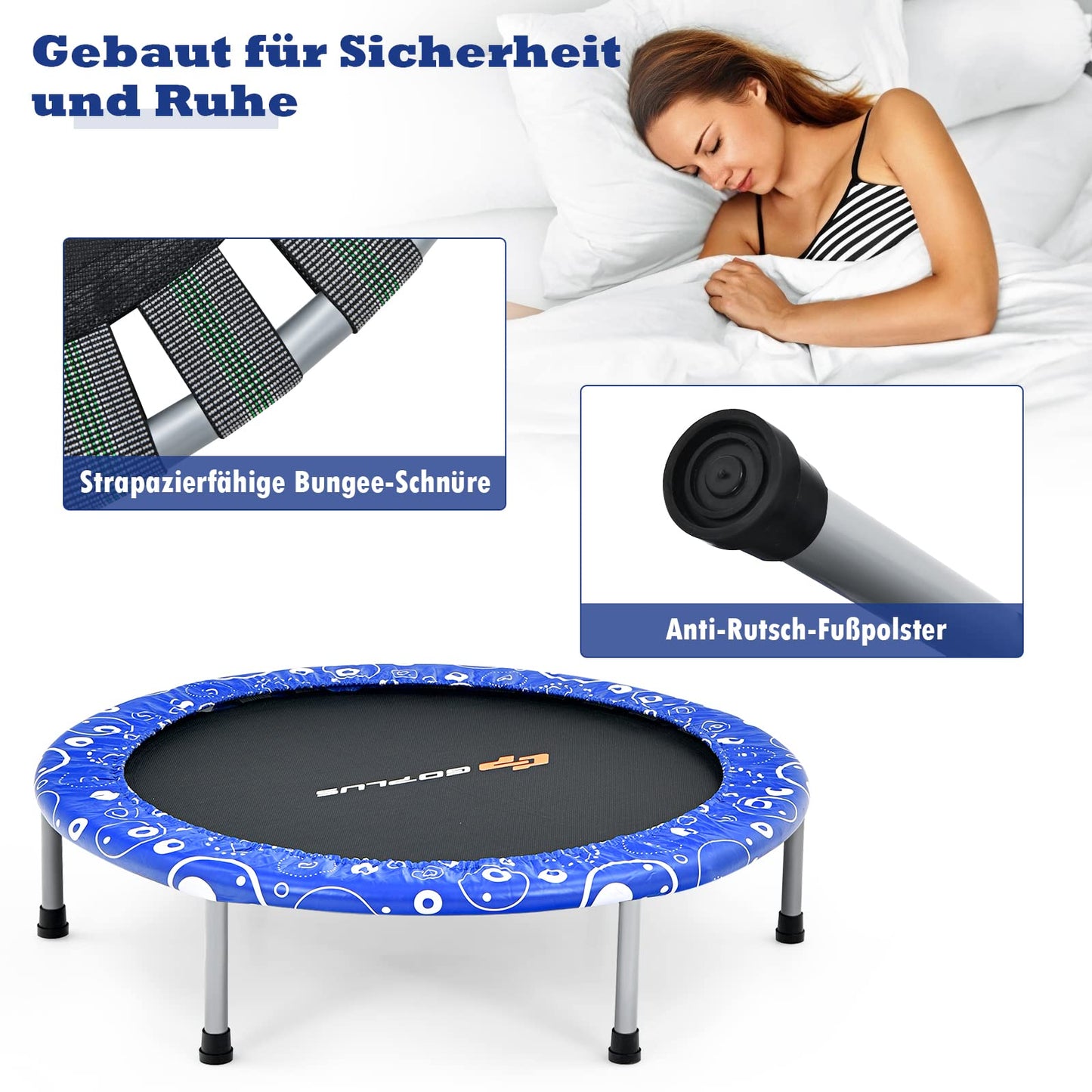 GOPLUS 92cm Children's Mini Trampoline with Handle, Foldable Garden Trampoline up to 150kg load capacity, Kids Trampoline for Indoor & Outdoor & Garden, sturdy Safety Trampoline for Toddlers (Blue)