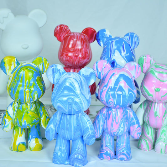 Coniuty, DIY creative kit with unpainted fluid bear figure, multicolor paint design for home decor (Blue, Fluid Bear)