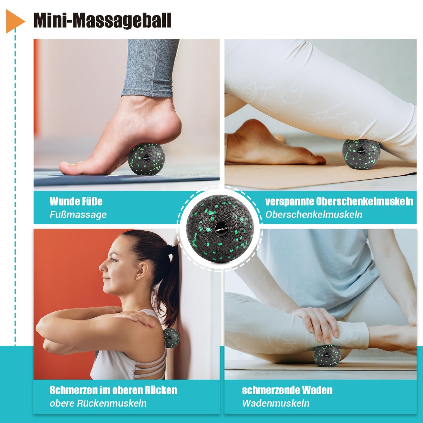 Fascia roller set, set with 3D texture massage fascia roller, mini fascia roller, fascia ball, and duo ball. Fascia set for training muscles, connective tissue, and metabolism, with training posters.