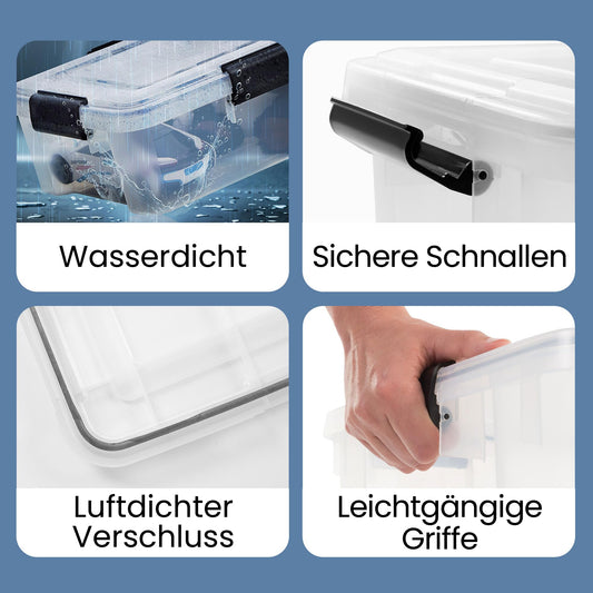 Iris Ohyama airtight plastic storage boxes with lid, 50L, 2-pack, Transparent, Hermetic watertight seal, Durable snap closures, Stackable, Dust protection, BPA-free, AT-L