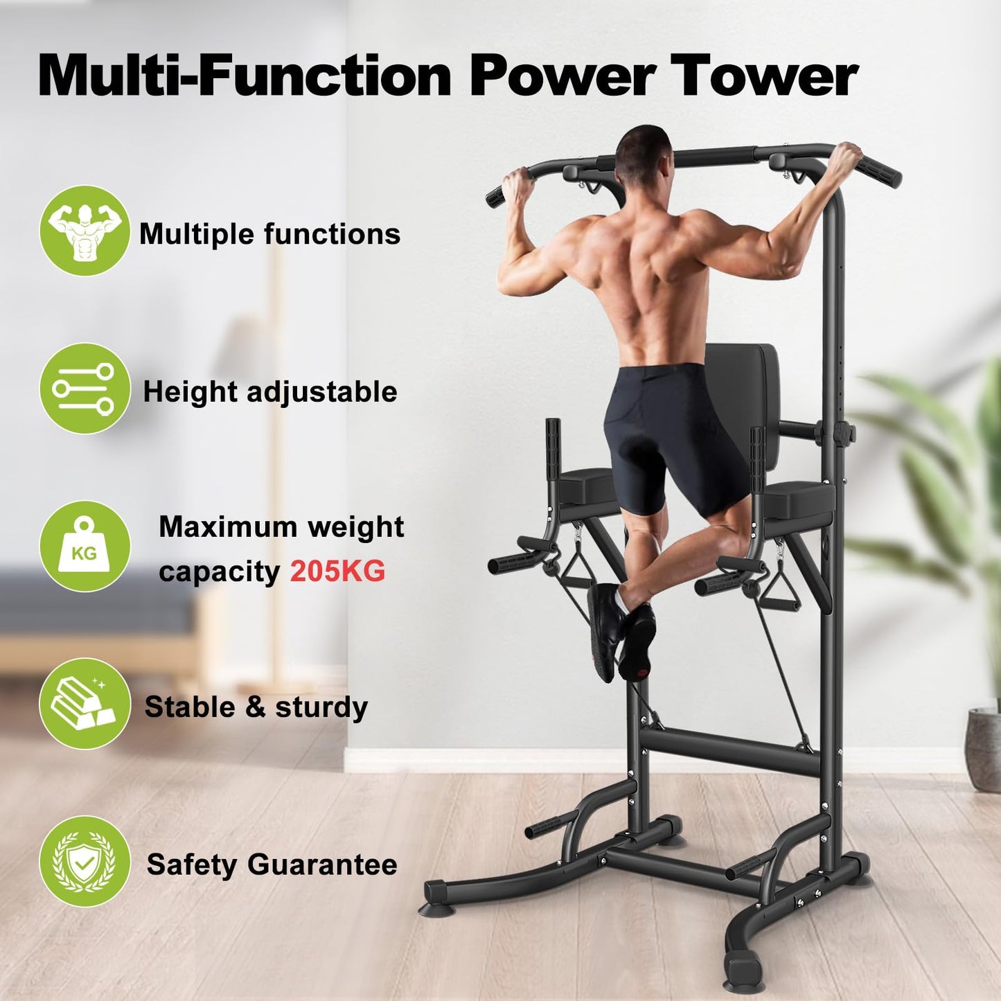 Dskeuzeew Power Tower Dip-Station Pull-Up Bar Freestanding Multifunctional for power station Strength Training in Home Gym, holds up to 205 kg.