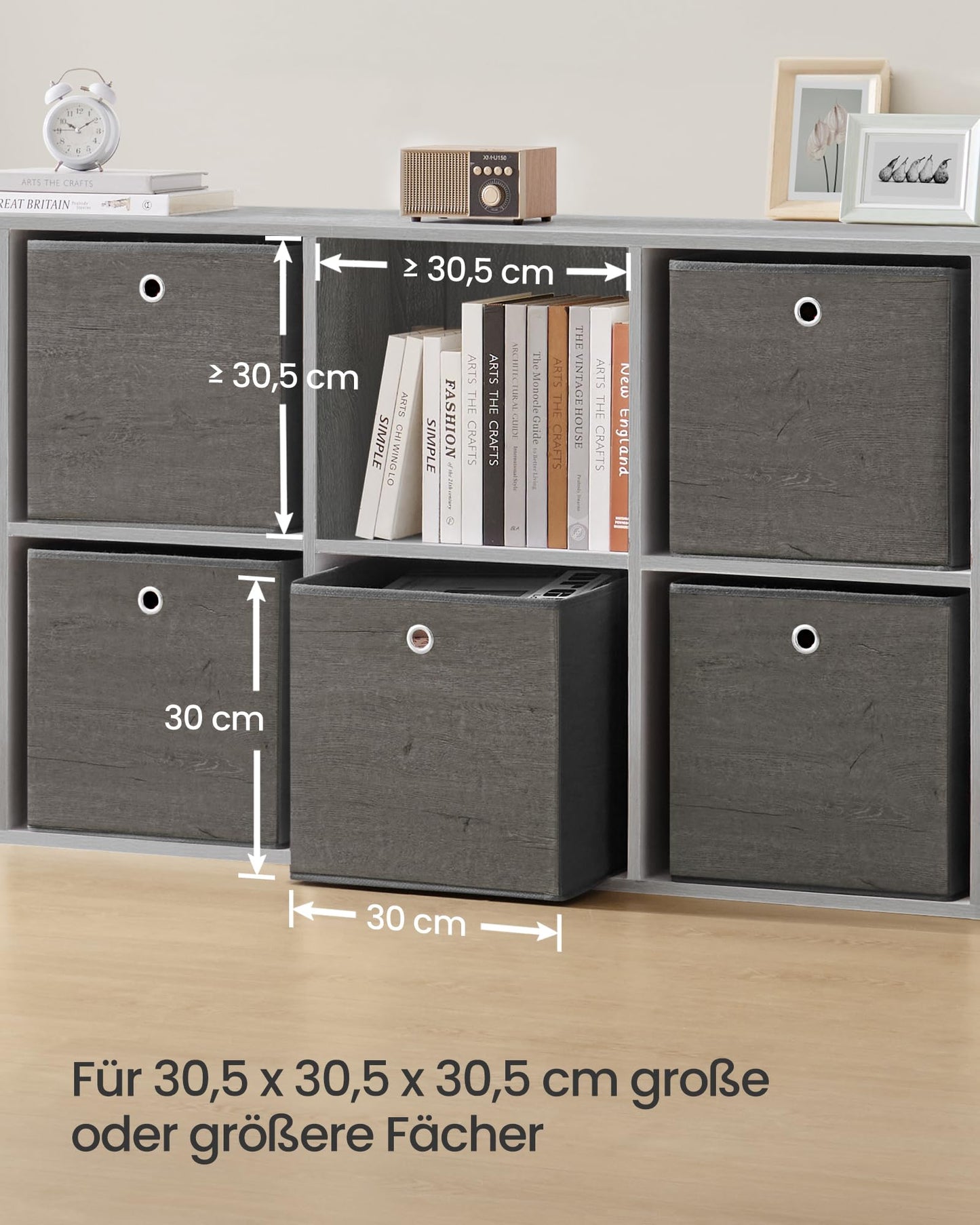 SONGMICS Storage Box, Set of 6, Organizing Boxes, Fabric, Foldable, 30 x 30 x 30 cm, Cloth Box, for Cube Shelf, Clothing Organizer, Mist Gray RFB102G01