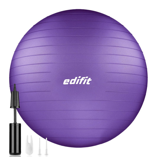 EDIFIT, Gymnastics Ball, 55, 65 and 75, Pezzi Ball, Including Inflator, Pilates Ball, Exercise Ball, Pilates, Yoga Ball, Gymnastics (65cm, Purple)