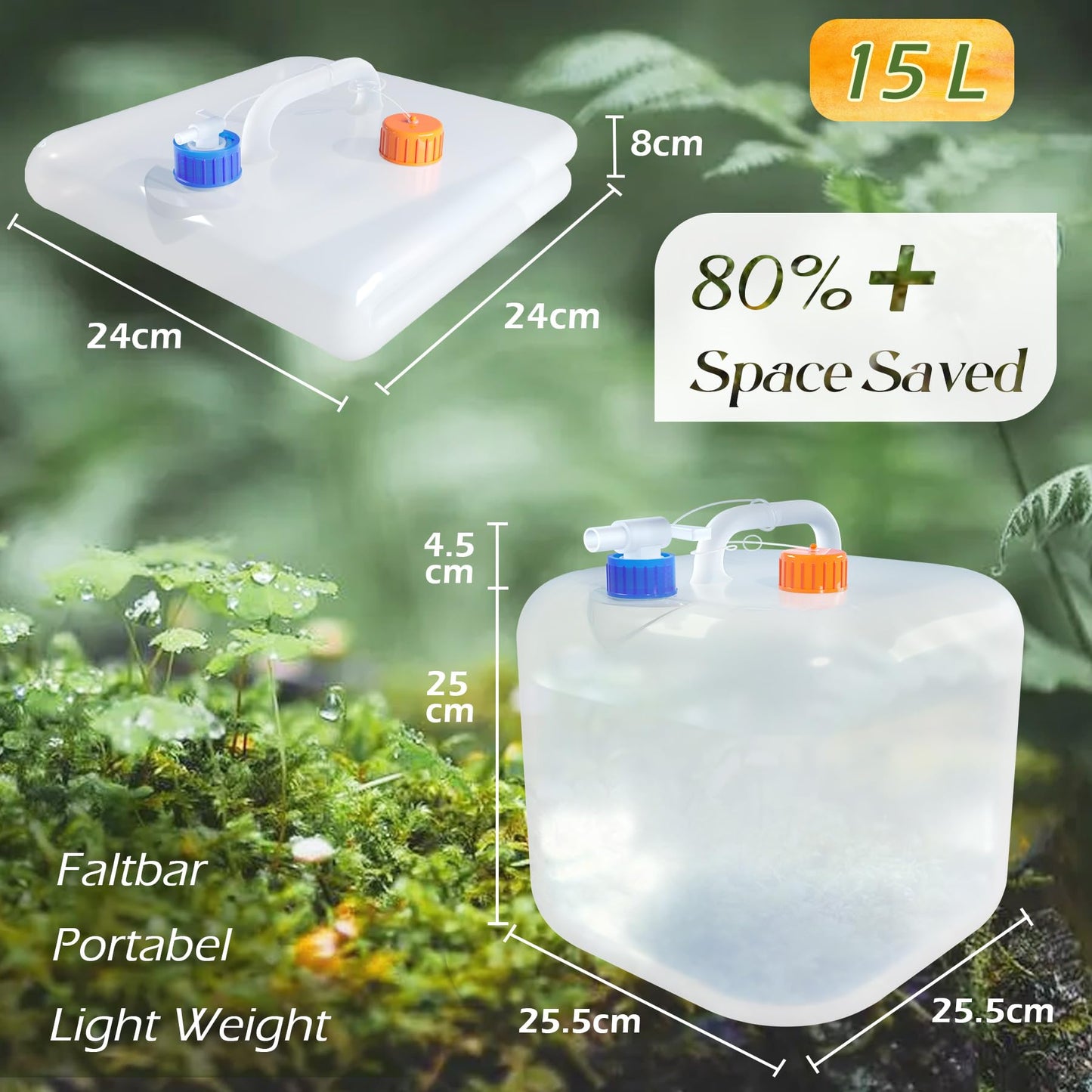 Reinalin collapsible water jug 15L - water tank with tap for camping potable water jug 100% leak-proof - food-safe water canister.