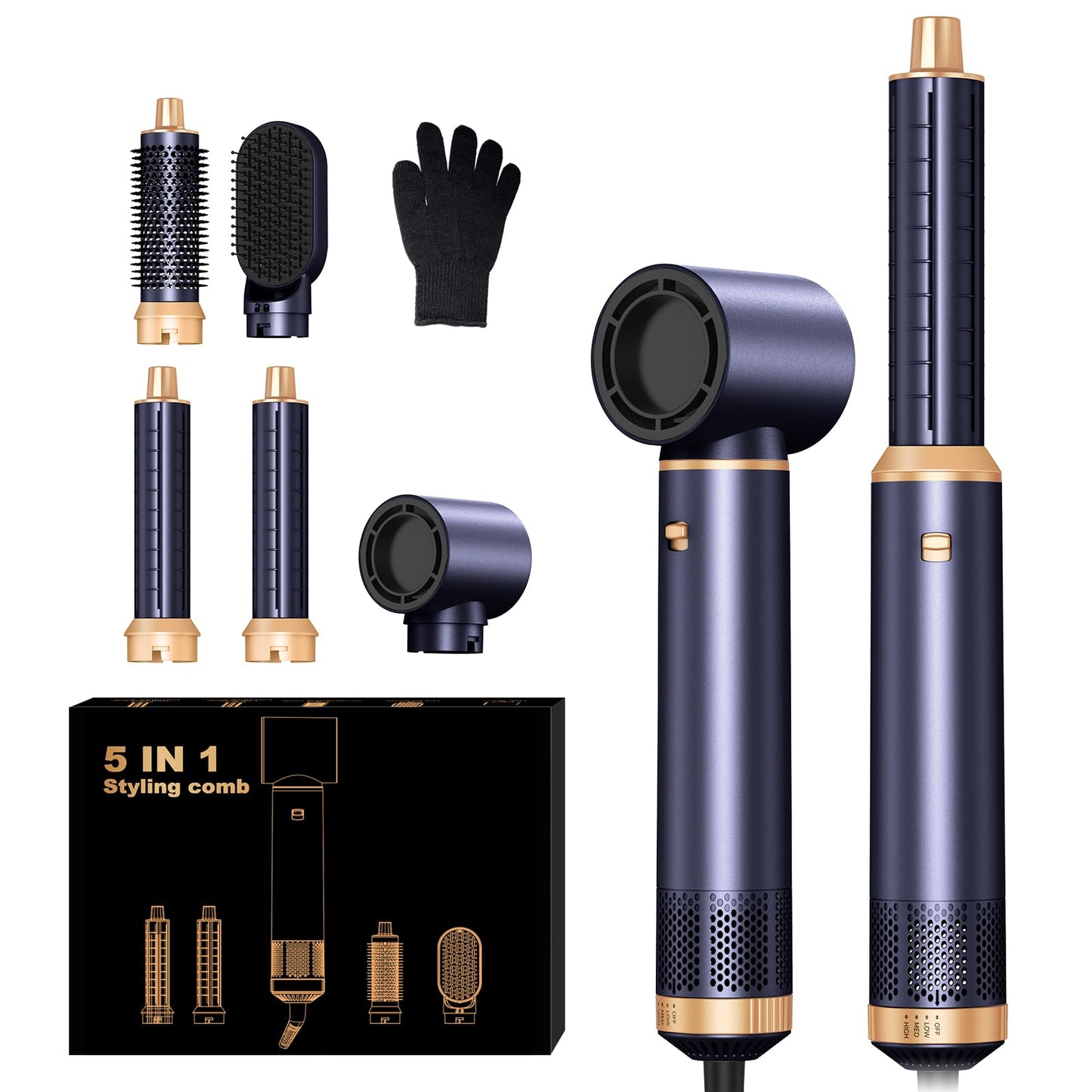 Air Styler 5 in 1 UKLISS 1000w Hair Dryer Brush, 30mm Air Curler, Detachable Hair Styler Tools for Drying, Curling, Straightening