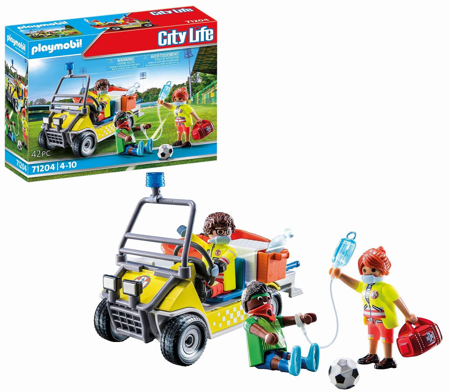 PLAYMOBIL City Life 71205 Paramedic Motorcycle with Light, Toy for Kids 4+ & City Life 71204 Rescue Cart, Toy for Kids 4+