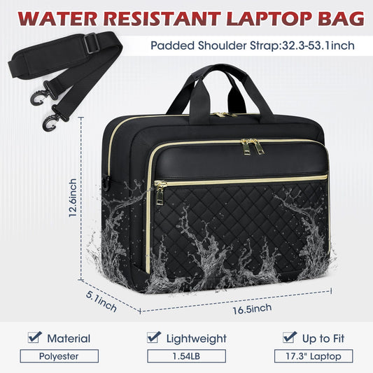 NEWHEY 17.3 Inch Laptop Bag for Women Briefcase Computer Bag Business Notebook Case Waterproof Shoulder Bag Crossbody Bag for Business Black.