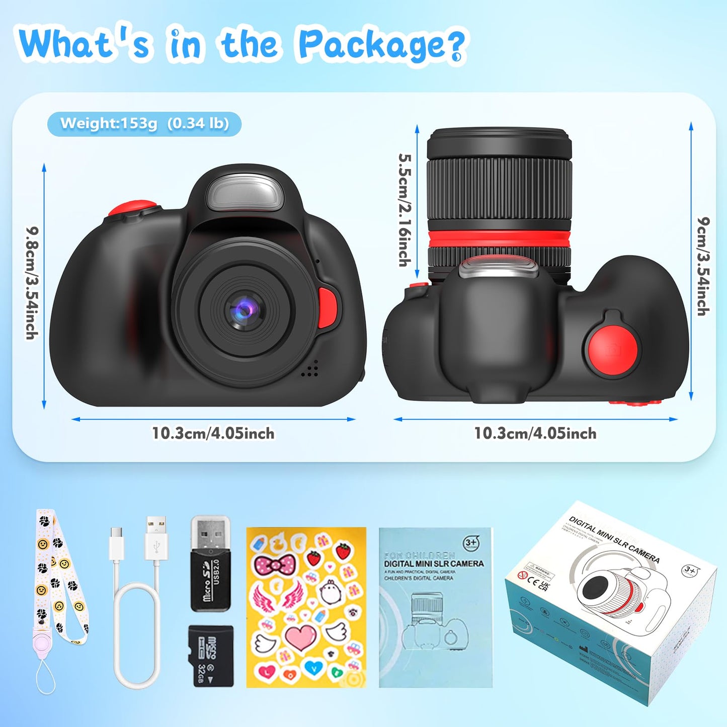 BaFuland Kids Camera, 2.4 inch screen digital camera for kids with 32GB card, 28MP/1080P children's camera selfie with 360° rotatable zoom, gifts for boys & girls aged 3-12 years (black)