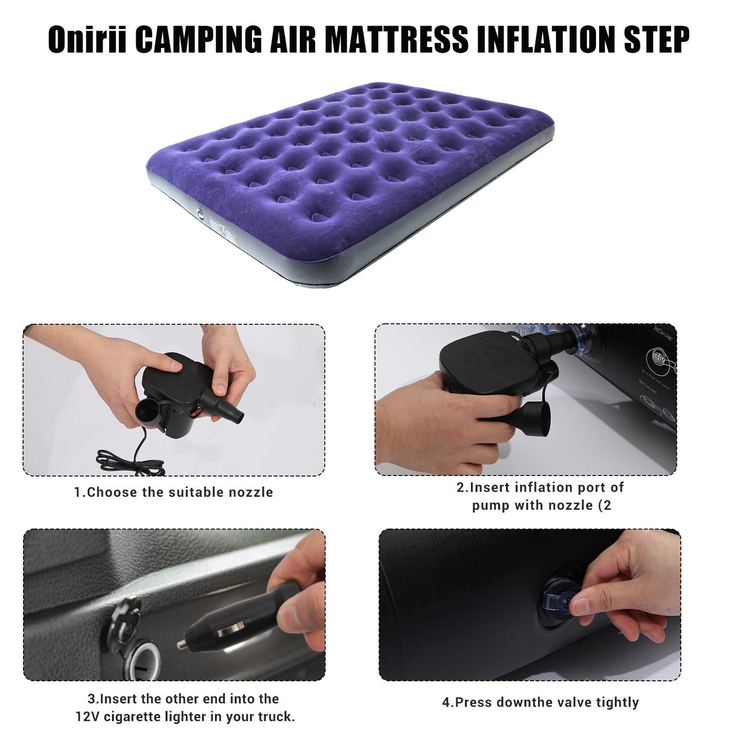Icelus Double Inflatable Air Mattress 204x153x23 cm with Air Pump, Camping Mattress Air Bed, Inflatable Mattress Bed, Travel Bed, Sleeping Pad for Home and Travel