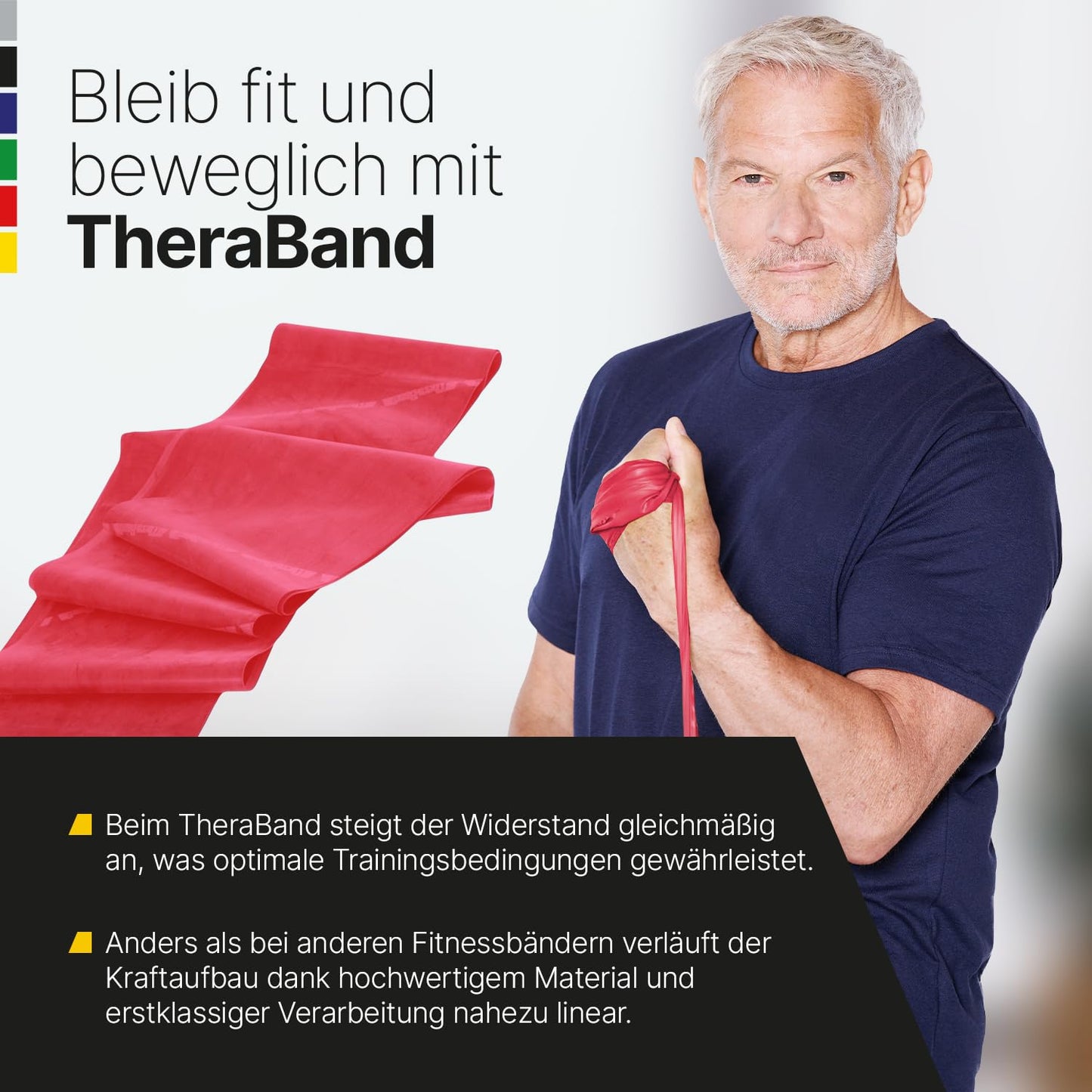 TheraBand 1.50m Set Bundle | Fitness band | Resistance band | Stretch band for full body workout | Training bands for home | Fitness accessory | 100% latex-free (Yellow | Red | Green)