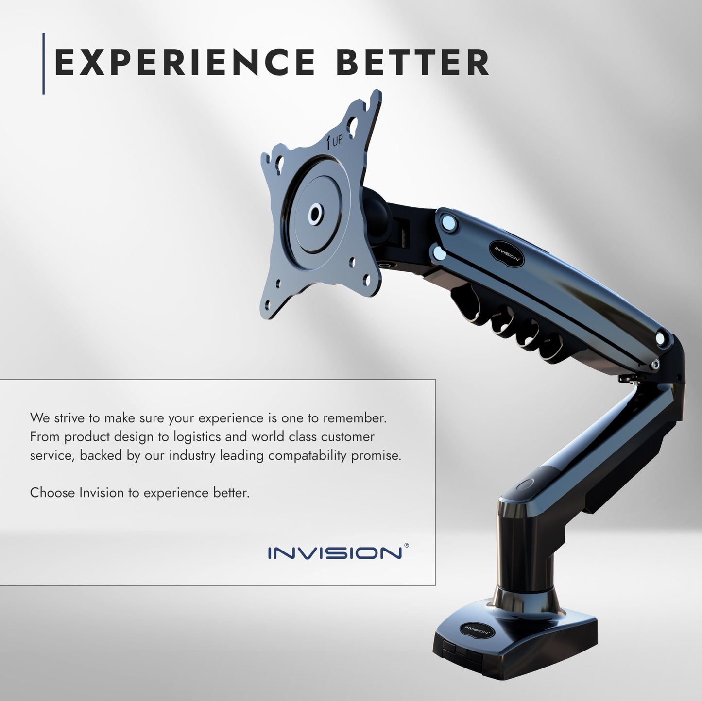 Invision Monitor Mount for 19-32 inch screens, VESA 75 & 100mm Single Arm Desk Clamp Stand, Adjustable Height with Tilt, Swivel, Rotate, Increased Weight Capacity of 2-9kg (MX200)