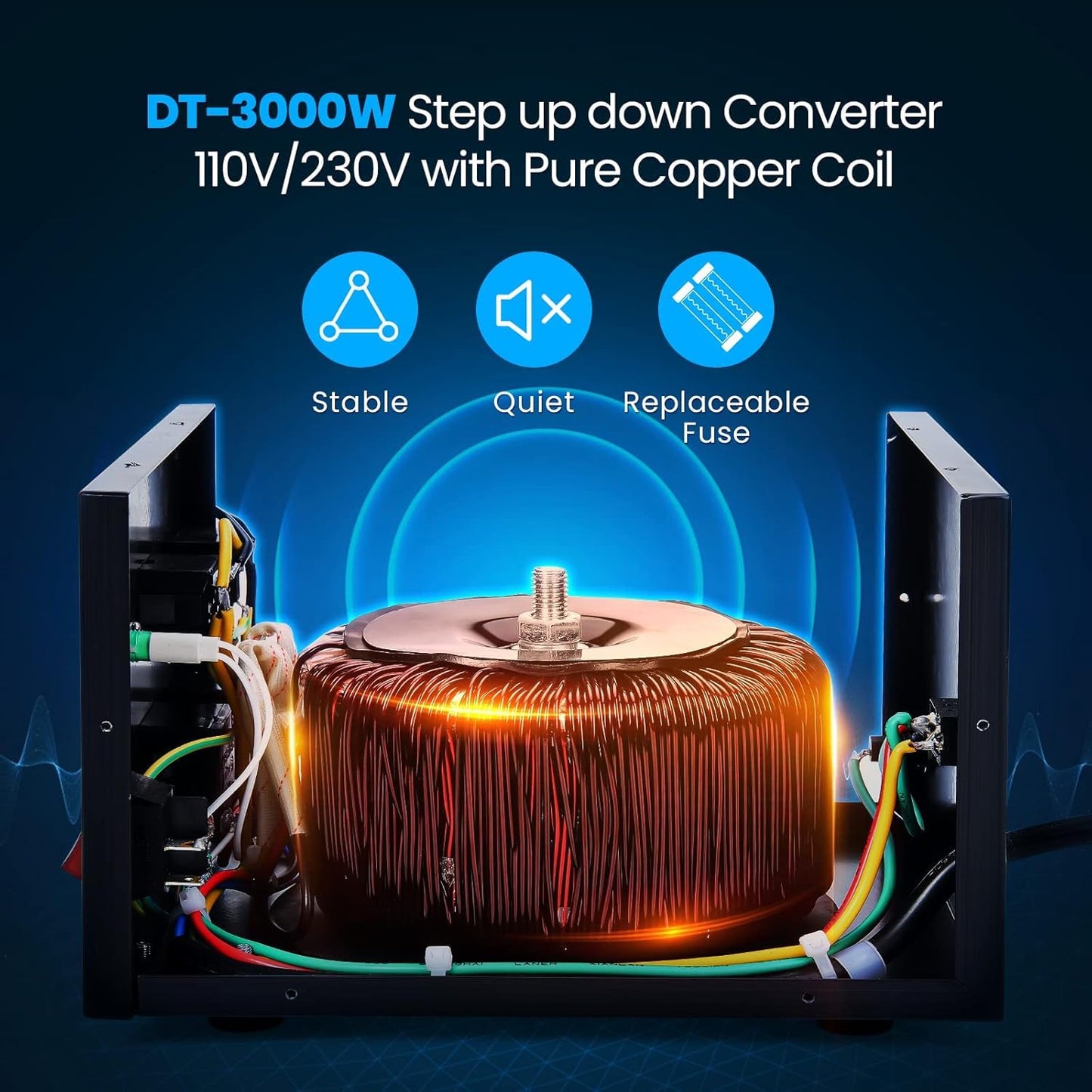 Anbull DT-3000W Voltage Converter Toroidal Transformer, Voltage Converter 110V to 230V, Step up down Converter, plug 230 to 110v, 50-60Hz