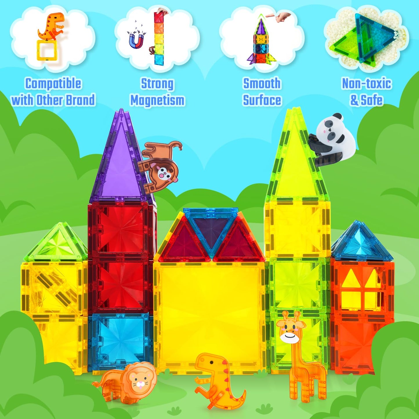 Theefun Magnetic Building Blocks 110 Pieces, Magnetic Blocks Magnetic Toys Magnet Toy for Kids Magnets Building Blocks Children's Toys Gift for 3 4 5 6 7 8 Years Old Boys and Girls
