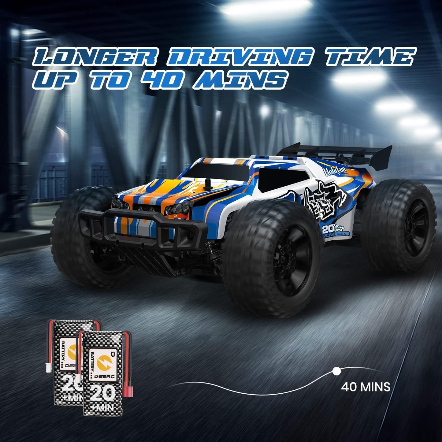 DEERC 9205E RC Car 1:10 Remote Control Car 48 km/h High Speed 4WD Monster Truck Buggy Offroad Crawler with 2 Batteries, 2.4GHz Remote Control Toy for Kids & Adults.