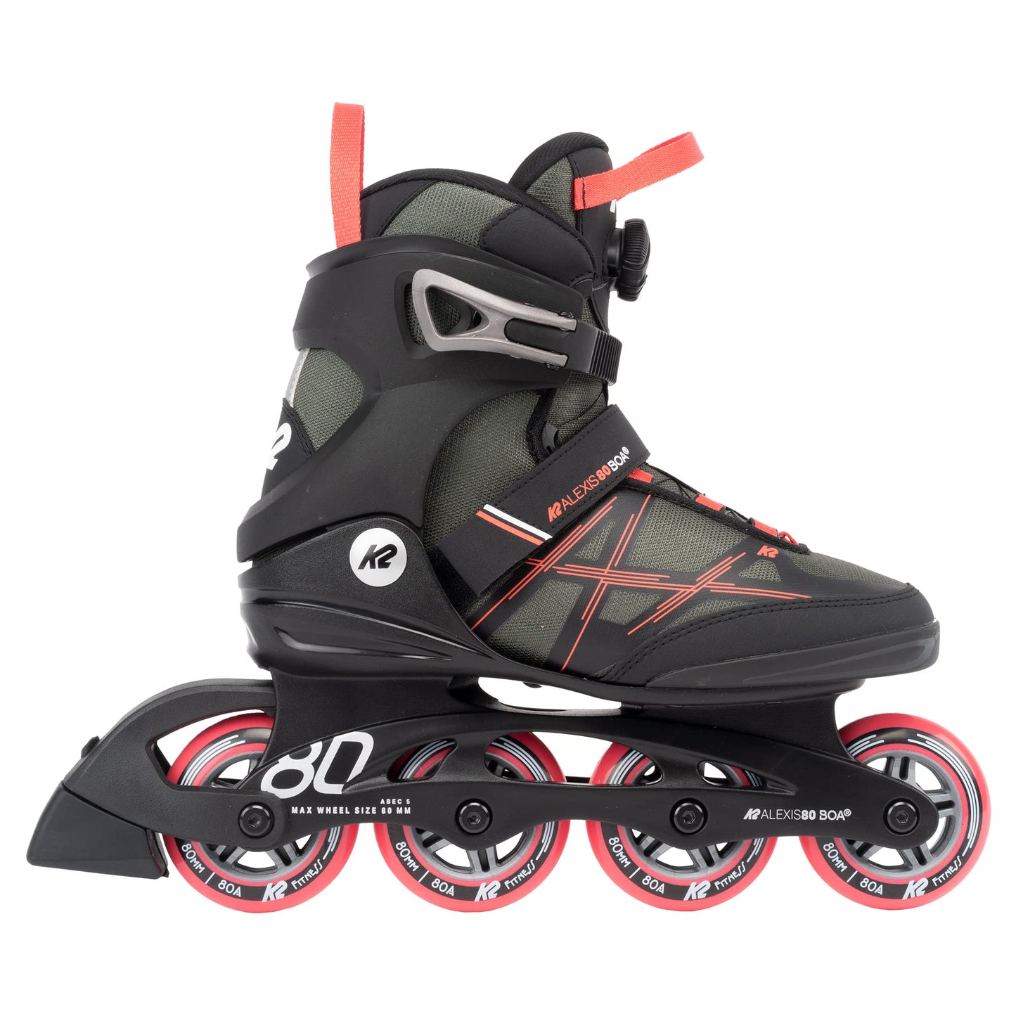 K2 Skates Women's Inline Skates Alexis 80 BOA, Grey - Coral, 30G0317.1.1.060.