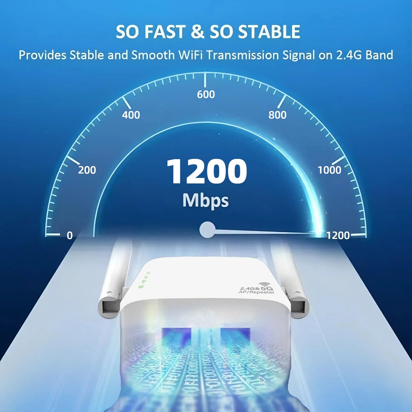 AILKIN WiFi Repeater, 1200 Mbps, Dual Band 2.4G/5G, Wi-Fi Extender, 4 antennas, Wi-Fi amplifier, suitable for home office, WiFi signal extension, internet amplifier - Ethernet port