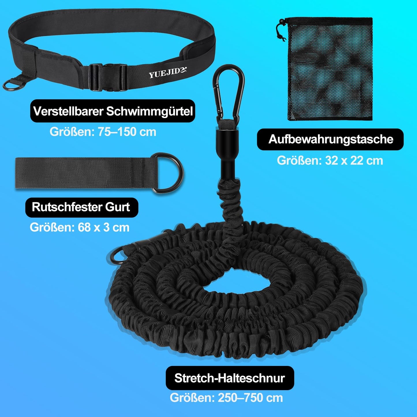 Pool swimming belt for kids and adults, 4-7.5M swim trainer swim cord with adjustable swim resistance belt, increases strength and endurance, perfect alternative to a counter-current system.
