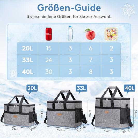 Lifewit 33L Cooler Bag Picnic Bag Lunch Bag Lunch Bag Thermal Bag Insulated Bag for Food Transport, Gray