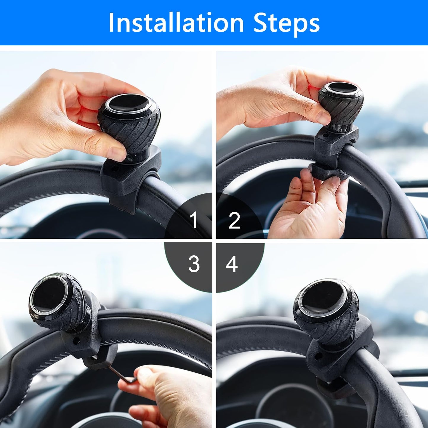 2 Pieces Universal Steering Wheel Knob Spinner, Tractor Steering Wheel Knob, Steering Wheel Spinner Knob, Steering Wheel Spin knob Steering Aid, Universal Steering Wheel Spinner for Automotive, Truck, Tractor, Forklift, etc. (Black-B)