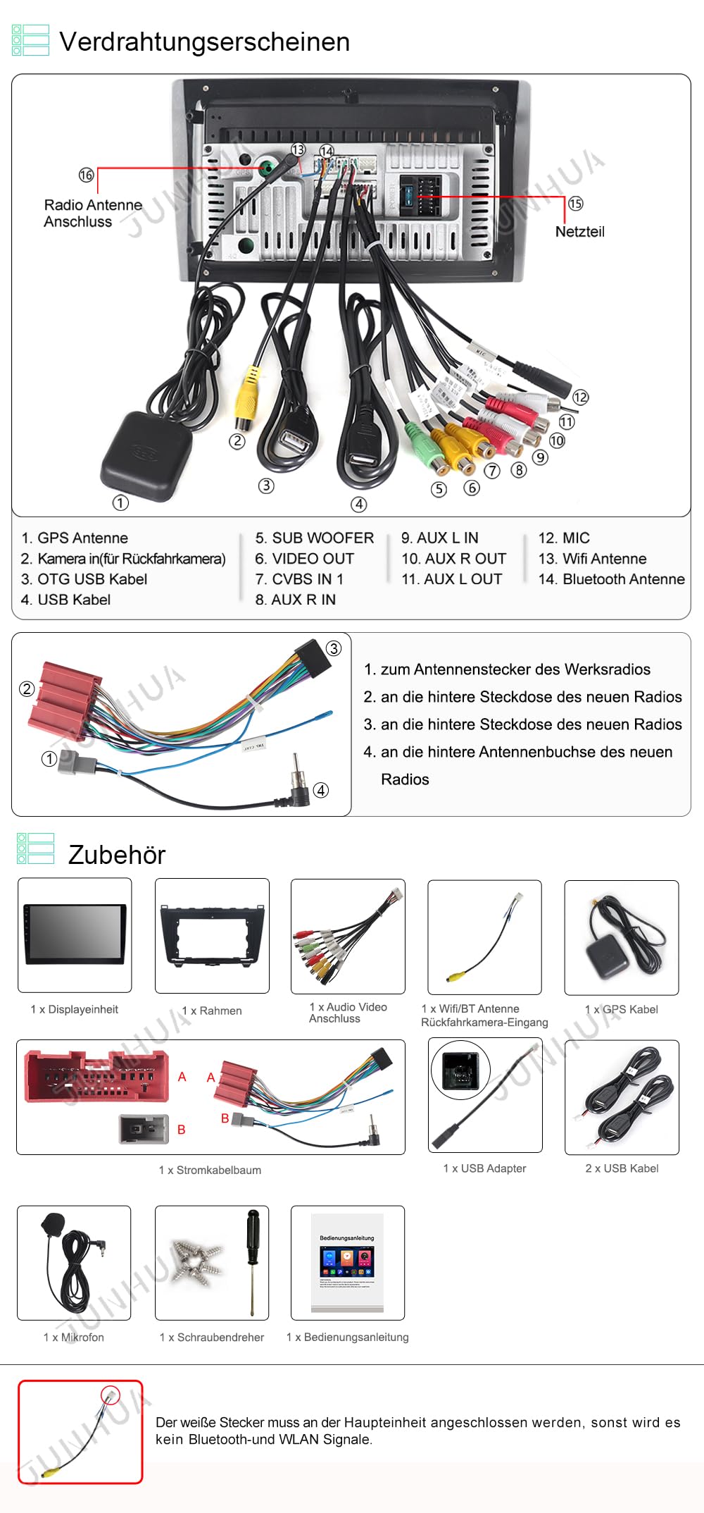 JUNHUA Android 12 car stereo for Mazda 6 GH1 GH2 2007-2013, 2G RAM+32G ROM, low-end model with 1280x800 9-inch touchscreen. Features Wireless CarPlay, Android Auto, Bluetooth, WiFi, USB, GPS.