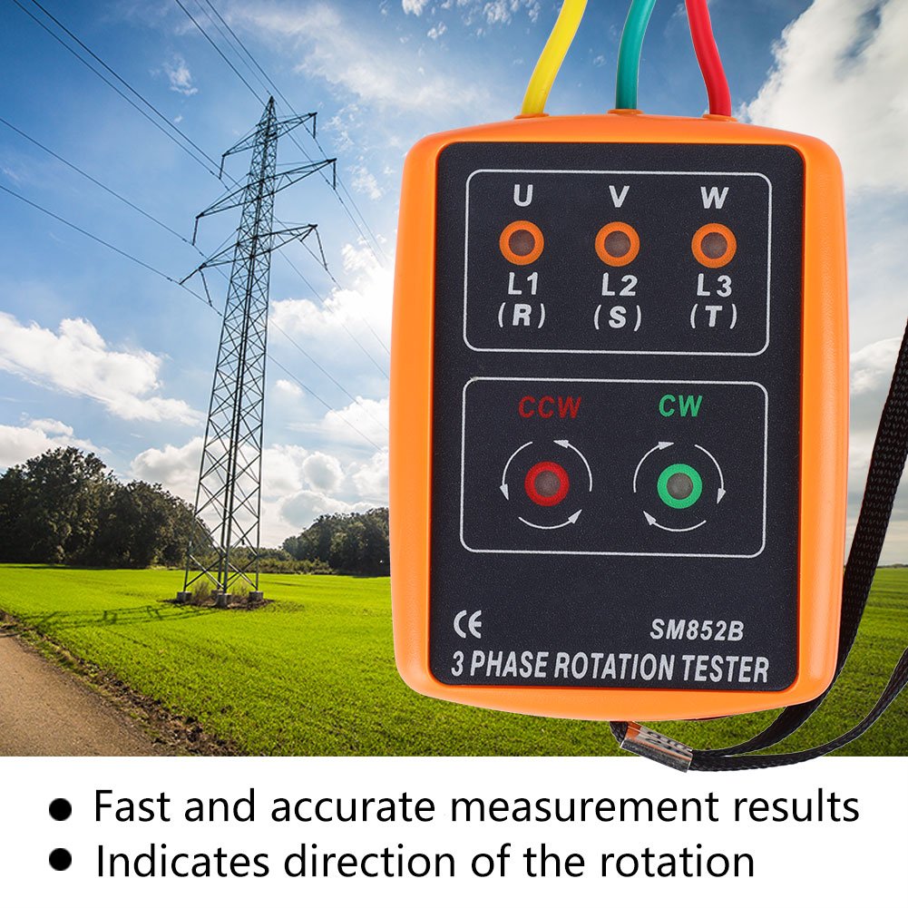 3 Phase Rotation Tester, SM-852B 60V~600V AC Sequence Order Display Tester 20Hz-400Hz, AC Sequence Display