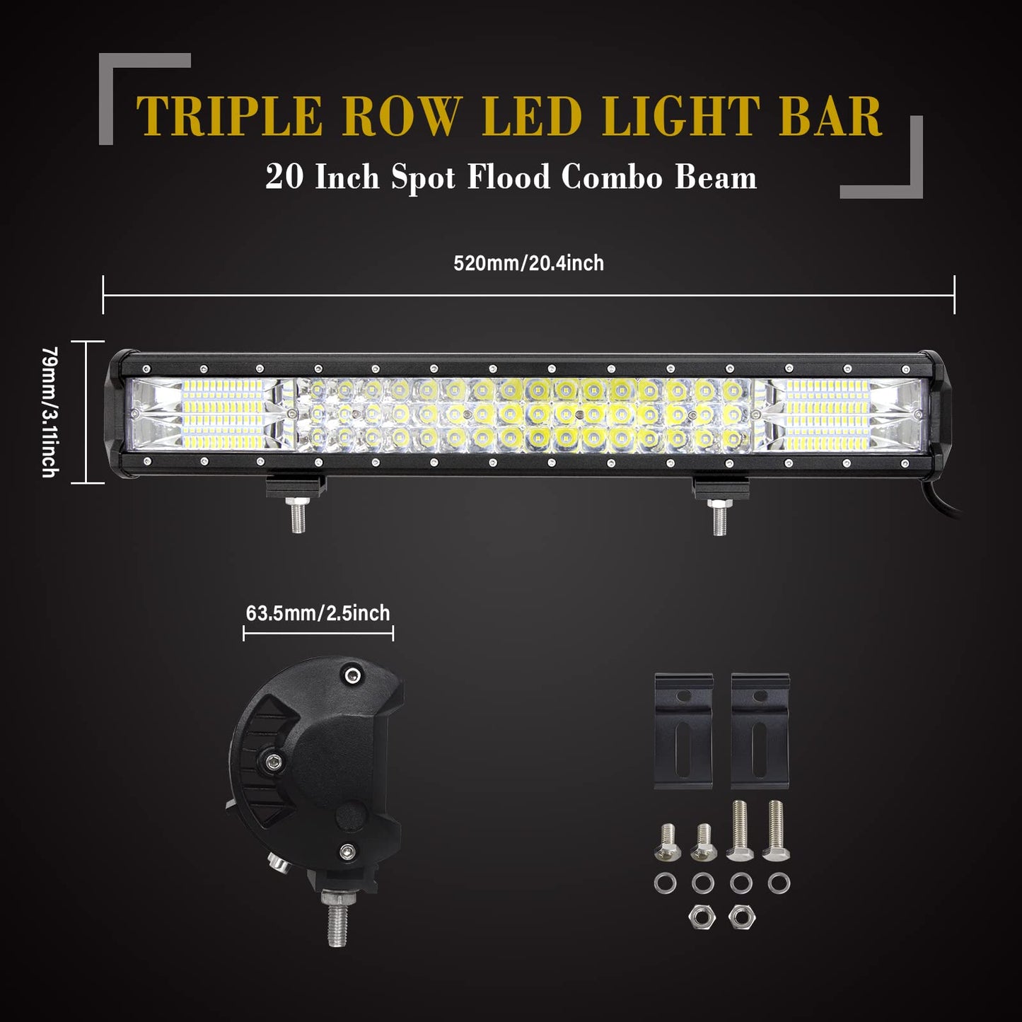 SKYWORLD 50.8cm work light 288W LED light bar, auxiliary headlight off-road spotlight, license plate holder with 12V flash wiring harness kit for car SUV truck car 4x4
