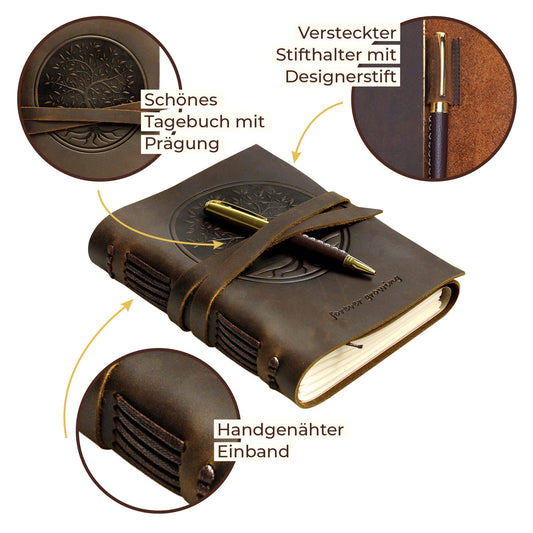 Tree of Life Leather Notebook Journal Embossed A5 Handmade Tree of Life Diary Travel Journal | Vintage Sketchbook for Men Women Antique Genuine Leather 21x15cm Gift Travelers Notebook