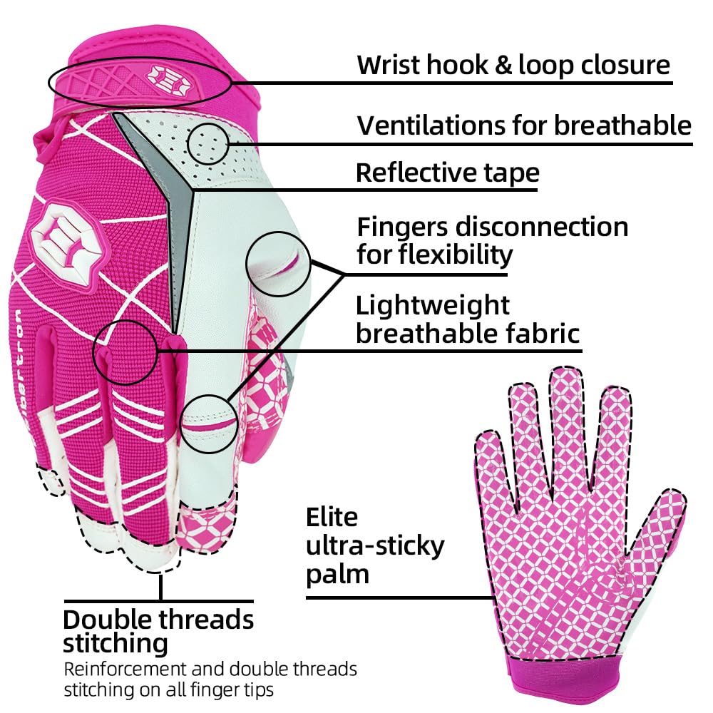 Seibertron Pro 3.0 Elite Ultra-Stick Sports Receiver Gloves American Football Gloves Youth and Adult Pink XS