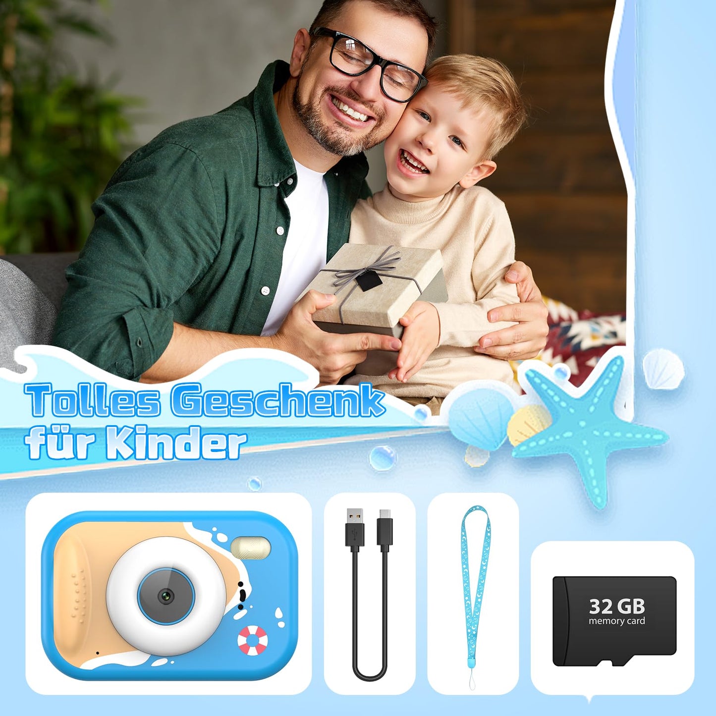 ULEWAY kids camera, 1080P children's camera underwater, digital camera underwater camera with 2.4" screen, 32GB SD card, 10M/32.8FT photo toy gift for kids aged 3-12 years
