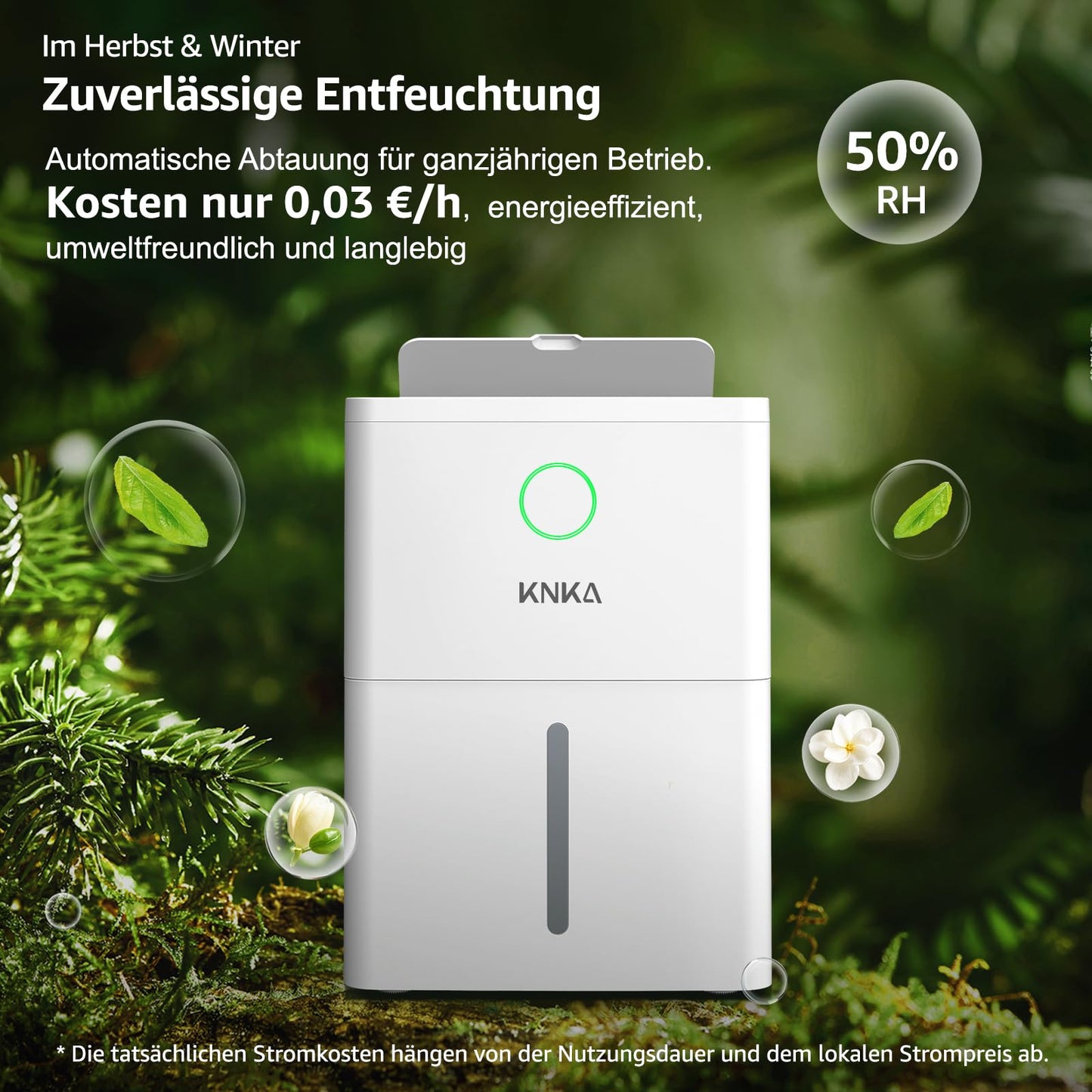KNKA Dehumidifier, 9L/T, Quiet Electric Dehumidifier, Room Dehumidifier with Drain Hose, Removable Casters, Child Lock, 24H Timer, 60m³ (25m²), for Bedroom, Bathroom, and Laundry Room