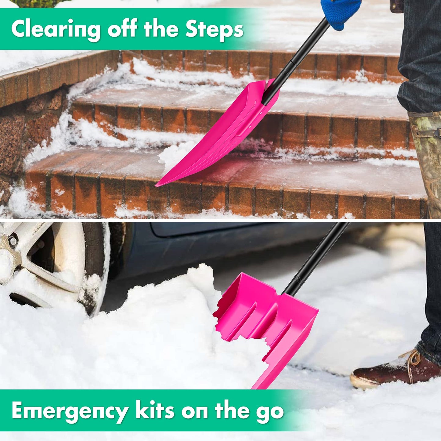 Snow shovel beach shovel for kids, Rust-resistant children's shovel metal handle with total length of 84 cm, Sturdy and stable plastic