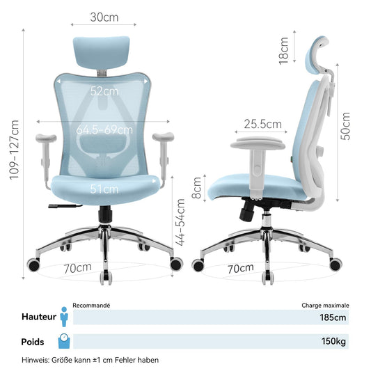 SIHOO M18 office chair ergonomic, computer desk chair with adjustable headrest and lumbar support, high back executive swivel chair for home office (light blue)