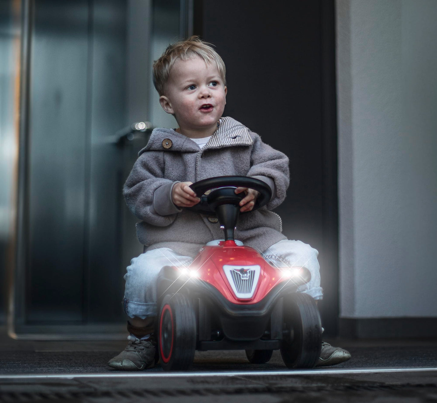 BIG Bobby Car Next 2.0 (red) - Slide car for ages 1 and up with LED lights, storage, sound steering wheel, whisper wheels, and new features, vehicle for children ages 1-5 (max. 50 kg)